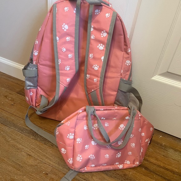Dog Paw Printed Backpack Set With Lunch-Bag For Girls Bookbag School-bag - Picture 2 of 2